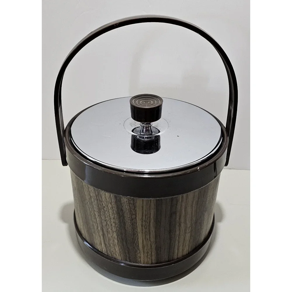 Vintage Ice Bucket Faux Wood